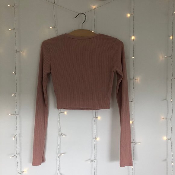 Pink Long Sleeve Crop Top - Picture 2 of 4